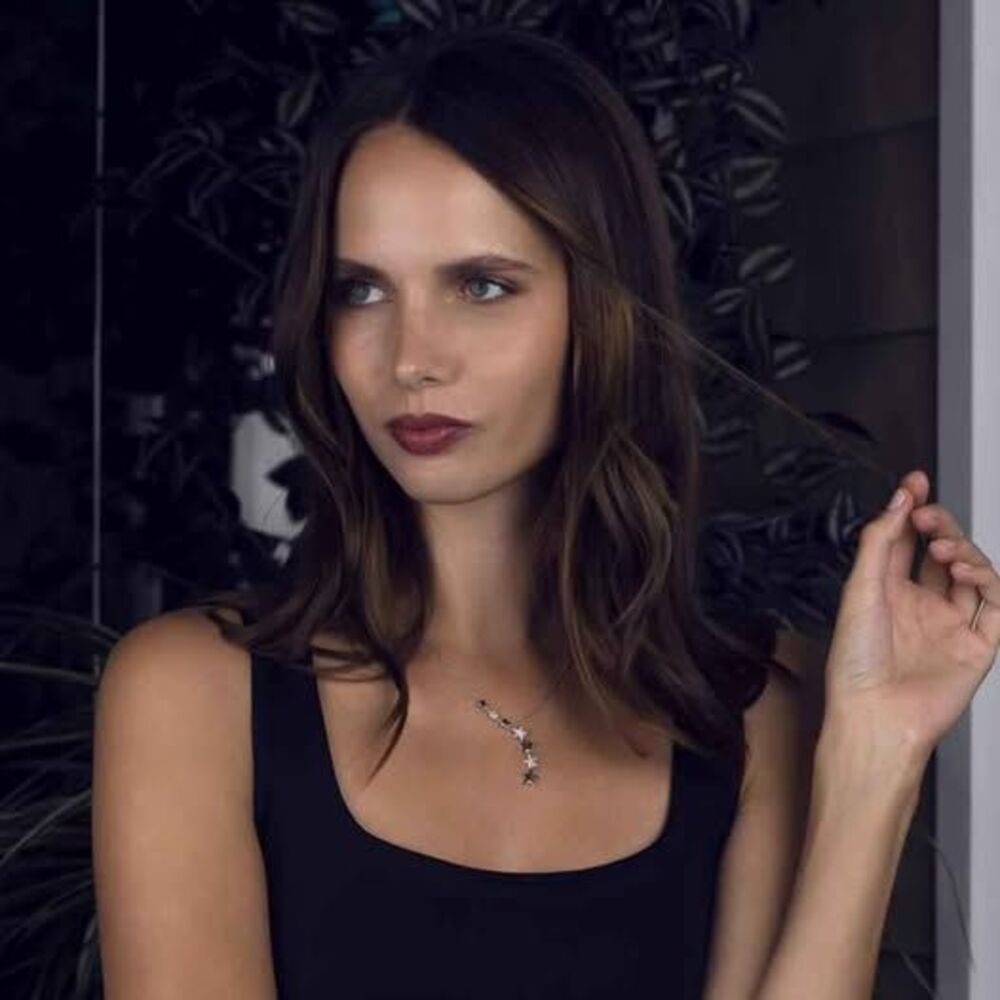 S925 Silver Necklace Cubic Zirconia Star Y (Black and White) Rhodium Plated